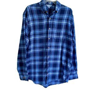 Tackle & Tides Blue Plaid Cotton Flannel Shirt Men's Large NEW